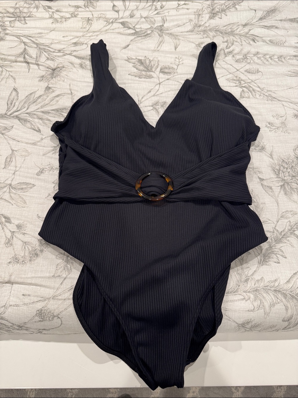 summersalt Black Ribbed One-Piece Swimsuit with Tortoiseshell Ring